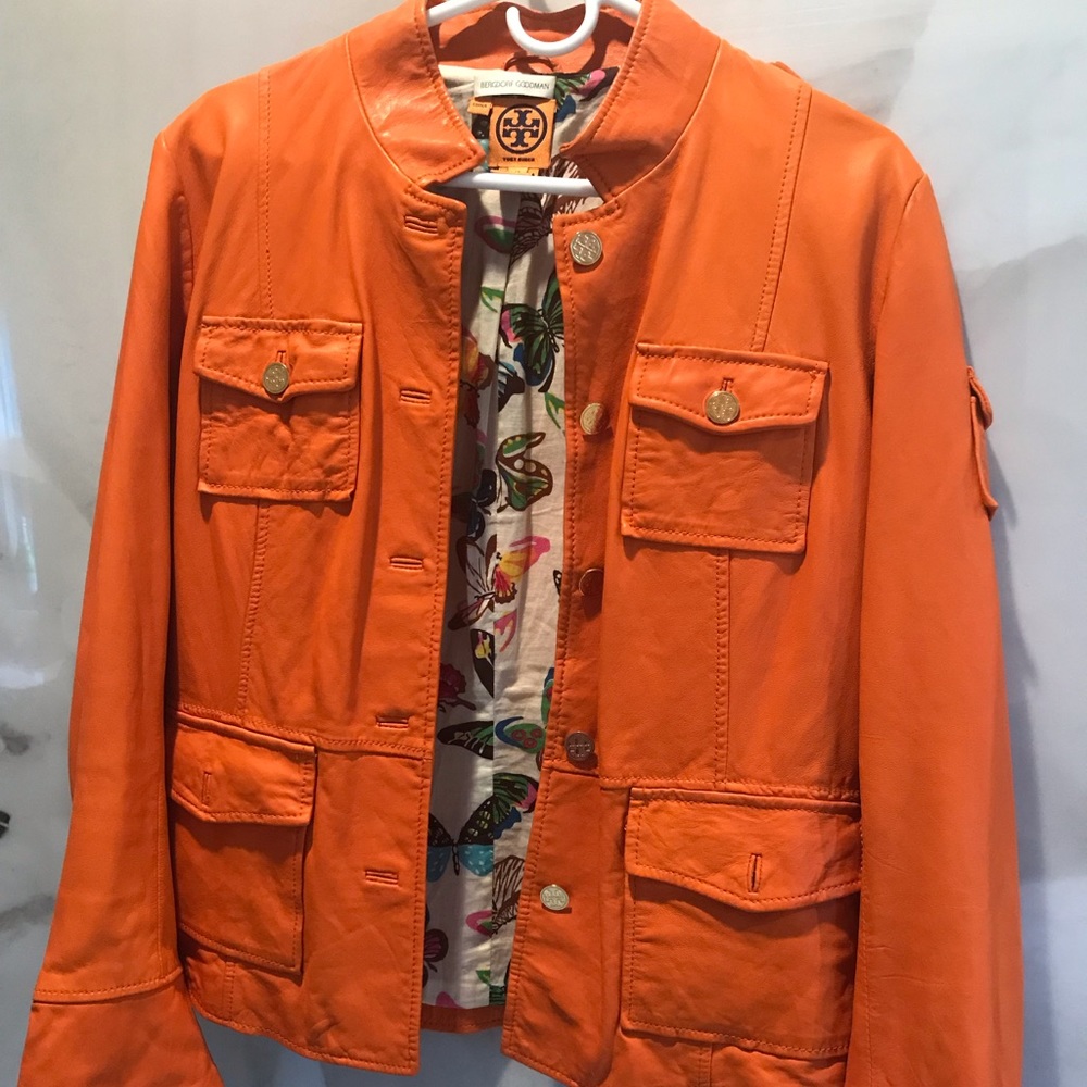 Tory Burch orange leather jacket
